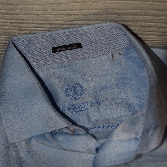 Bugatchi Dress Shirt Size L Flip Cuffs Blue - Picture 2 of 8